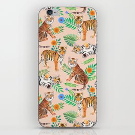 Tiger Cubs and Flowers (Beige) iPhone Skin
