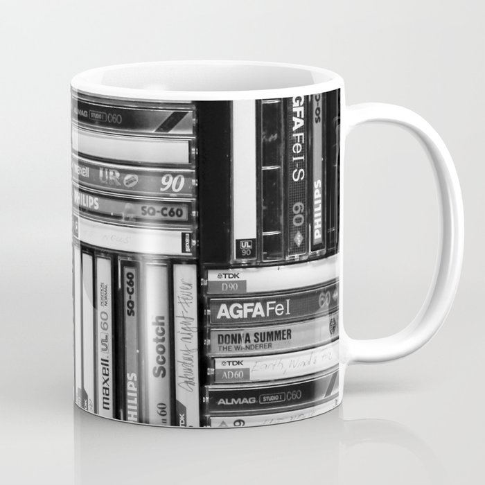 Music Cassette Stacks - Black and White - Something Nostalgic IV #decor #society6 #buyart Coffee Mug