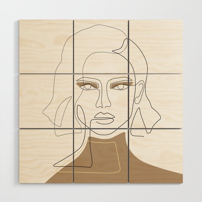 Chic Tan / Beige girl face with short hairstyle Wood Wall Art
