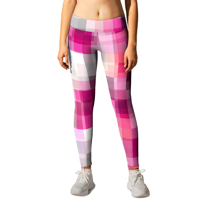 geometric pixel square pattern abstract background in pink Leggings