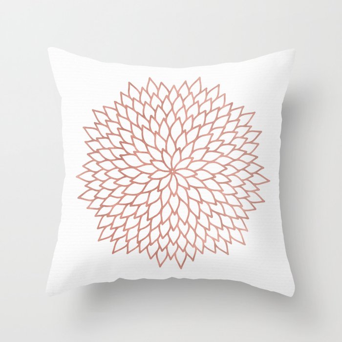 Mandala Flower Rose Gold on White Throw Pillow