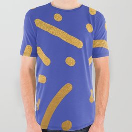 Indigo Blue Gold colored abstract lines pattern All Over Graphic Tee