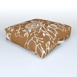 Dark Clay and White Floral Peony Bouquet Outdoor Floor Cushion