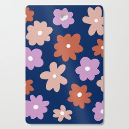 Retro Flowers Lilac, Burnt Orange, Light Pink with Dark Blue Background Cutting Board