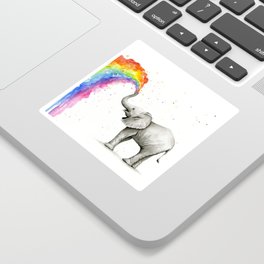 Baby Elephant Spraying Rainbow Sticker