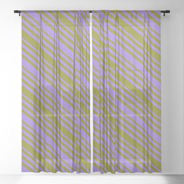 [ Thumbnail: Purple & Green Colored Lines/Stripes Pattern Sheer Curtain ]