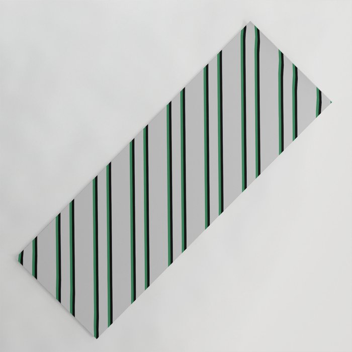 Light Grey, Sea Green, and Black Colored Pattern of Stripes Yoga Mat