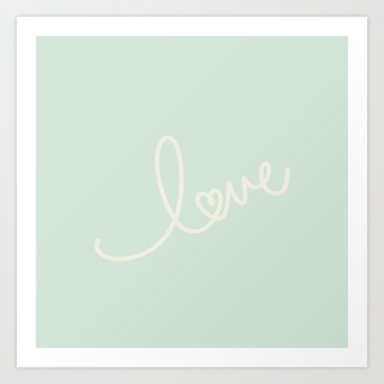 LOVE - Typography on mint green background Art Print
