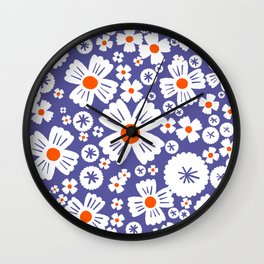 Modern Periwinkle and Orange Daisy Flowers Wall Clock