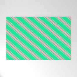 [ Thumbnail: Green & Light Pink Colored Lines Pattern Welcome Mat ]