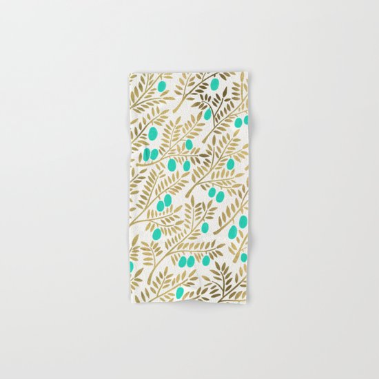 Gold & Turquoise Olive Branches Hand & Bath Towel