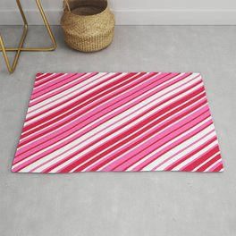 [ Thumbnail: Hot Pink, Crimson, and Mint Cream Colored Stripes/Lines Pattern Rug ]