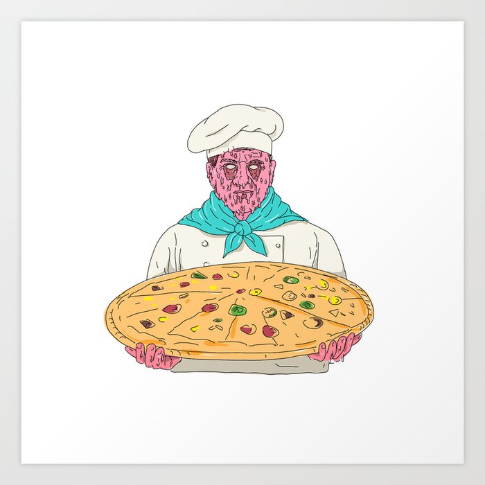 Zombie Chef Holding Pizza Pie Grime Art Art Print