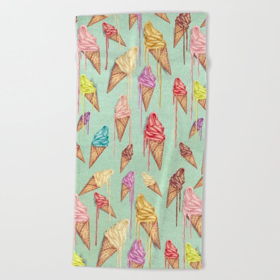 melted ice creams Beach Towel