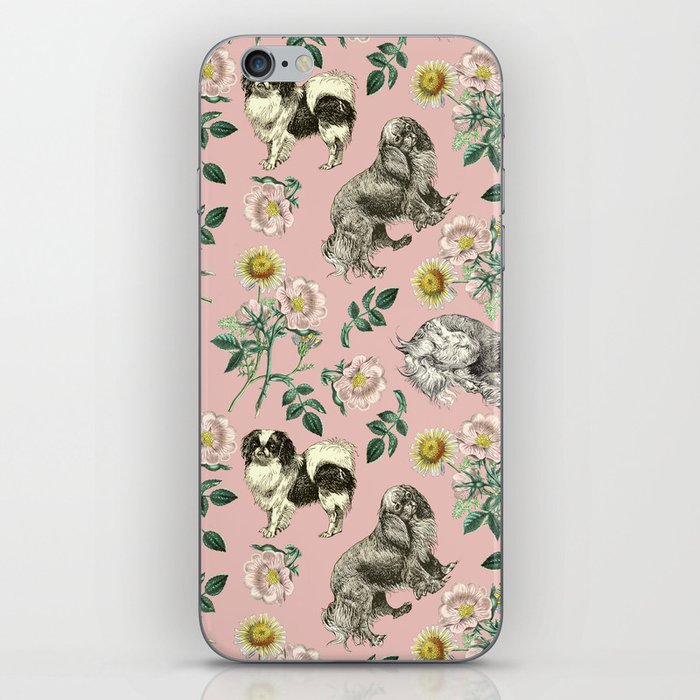 Cavalier King Charles Spaniels and  Japanese Spaniels with Dog Rose - Pink pattern  iPhone Skin