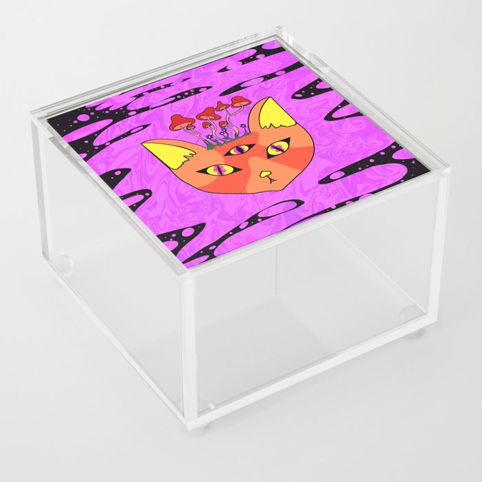 Trippy Pink Cat Acrylic Box