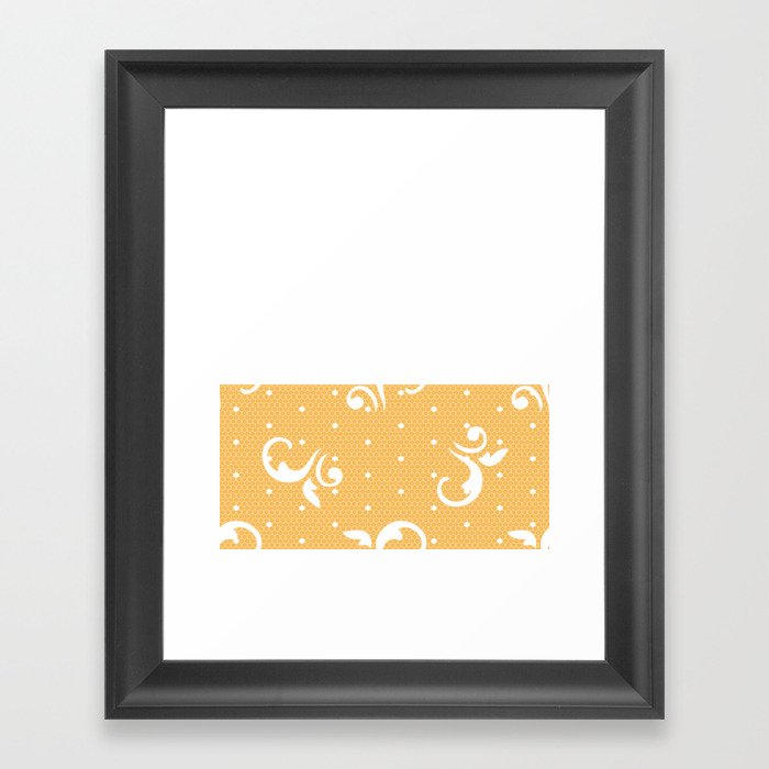 White Floral Curls Lace Horizontal Split on Pale Orange Framed Art Print