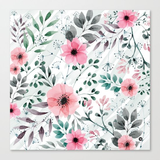 Illustration watercolor flowers and plants Canvas Print