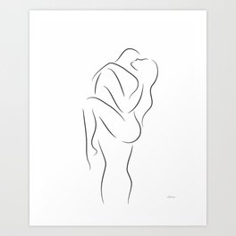 Sexy line drawing of a couple - art for bedroom. Art Print | Blackandwhite, Makinglove, Sexpose, Line, Artforbedroom, Minimalist, Illustration, Manandwoman, Embrace, Fineline 