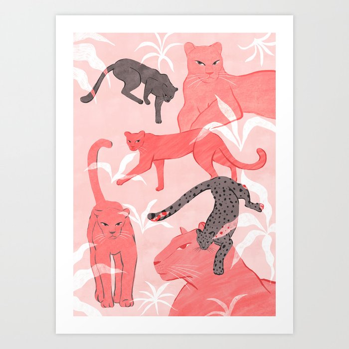 Blush & Gray Panthers Art Print