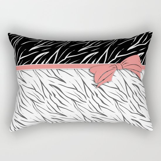 Black and white tiger pattern with pink bow. Rectangular Pillow