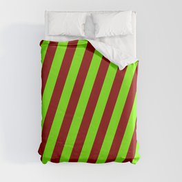 [ Thumbnail: Green & Dark Red Colored Lines Pattern Duvet Cover ]