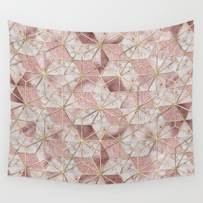 Modern rose gold geometric star flower pattern Wall Tapestry