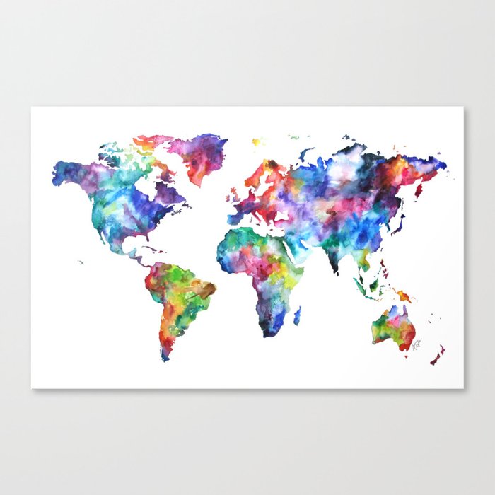 World Map Watercolor Painting Canvas Print