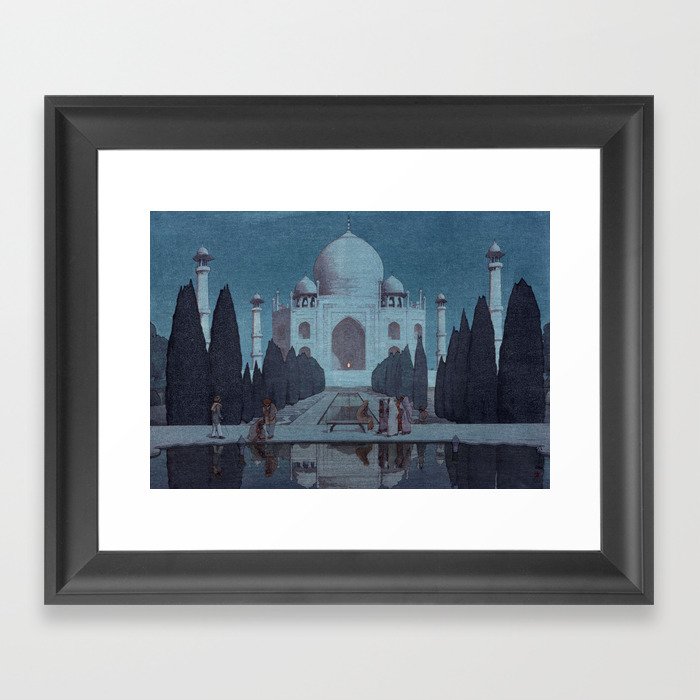 Taj Mahal in Moonlight by Yoshida Hiroshi - Japanese Vintage Ukiyo-e Woodblock Painting Framed Art Print