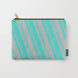 [ Thumbnail: Turquoise and Grey Colored Stripes/Lines Pattern Carry-All Pouch ]