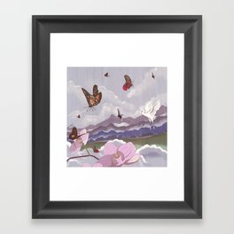 Japanese landscape in tsumi-e Framed Art Print