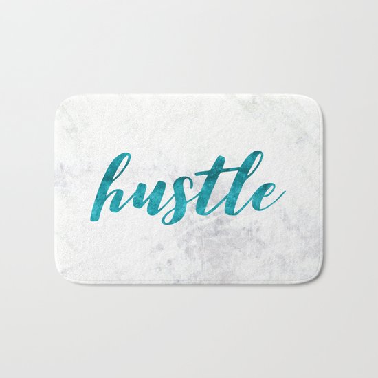 Blue Hustle Text Marble Bath Mat