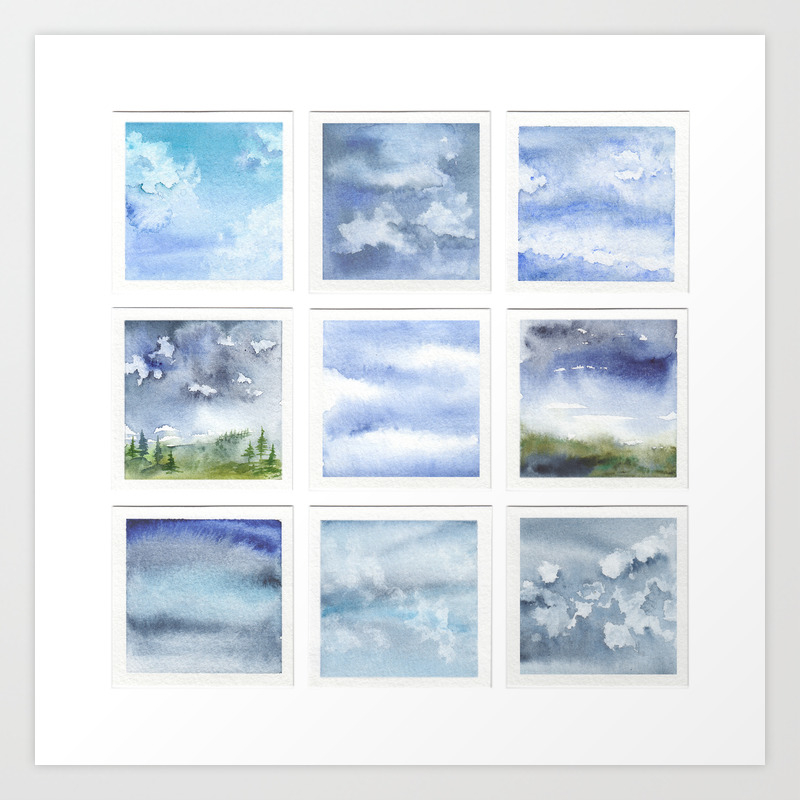 Watercolor Collection Blue Sky Clouds Art Print By Tangledpen Society6 Check out this fantastic collection of sky and clouds wallpapers, with 43 sky and clouds background images for your desktop, phone or tablet. watercolor collection blue sky clouds art print by tangledpen