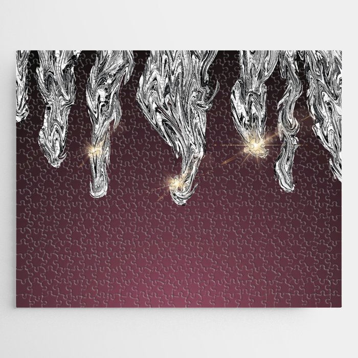 Modern Burgundy And Silver Glitter Gradient Ombre Sombre Pattern,luxury,glam,sparkles,shine,shiny,abstract,girly,chic, Jigsaw Puzzle