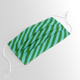 [ Thumbnail: Turquoise & Dark Green Colored Lines/Stripes Pattern Face Mask ]