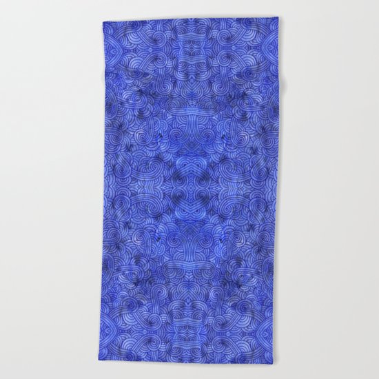 Royal blue swirls doodles Beach Towel
