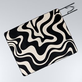 Retro Liquid Swirl Abstract Pattern 3 in Black and Almond Cream Picnic Blanket | Aesthetic, Digital, Pattern, Minimalist, Kierkegaard Design, Monochrome, Trippy, Abstract, Cool, Black 