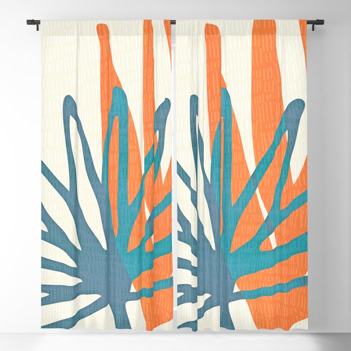 Mid Century Nature Print / Teal and Orange Blackout Curtain