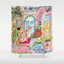 Cheetah in the City Pink Shower Curtain