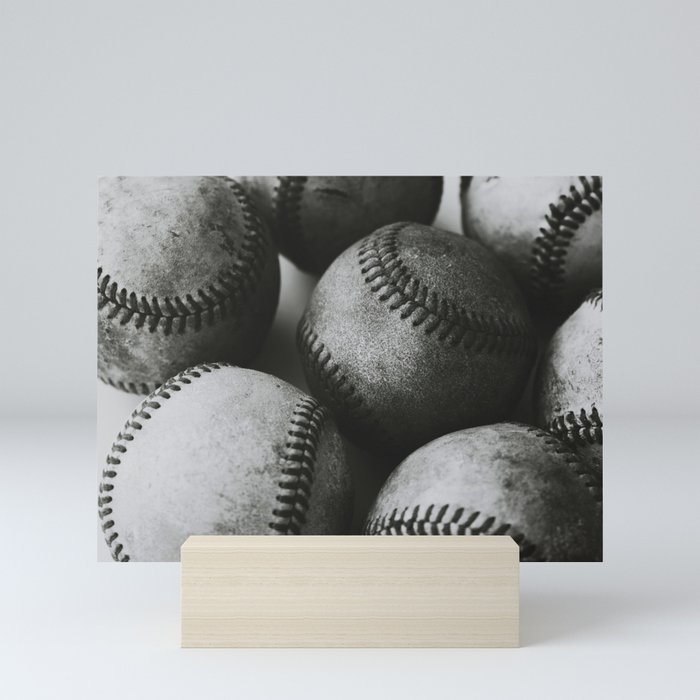 Old Baseballs in Black and White Mini Art Print