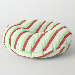 [ Thumbnail: Light Green, Red, and Light Yellow Colored Lined/Striped Pattern Floor Pillow ]