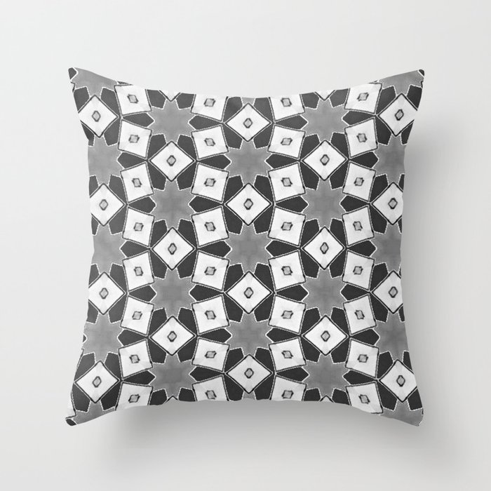 Sepia Black to White Stars and Squares Throw Pillow by LaurenW Designs