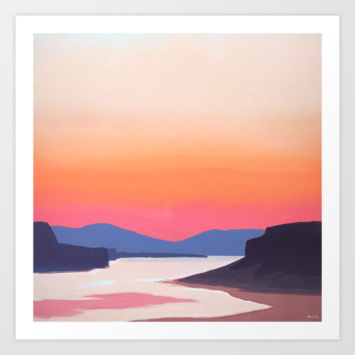 Graphic Sunset Over River Art Print