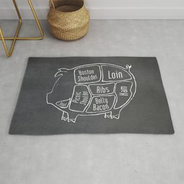 Pork Butcher Diagram (Pig Meat Chart) Rug | Pig, Graphicdesign, Black and White, Pork, Funny, Animal, Bbq, Spanish, Sausage, Lineart 