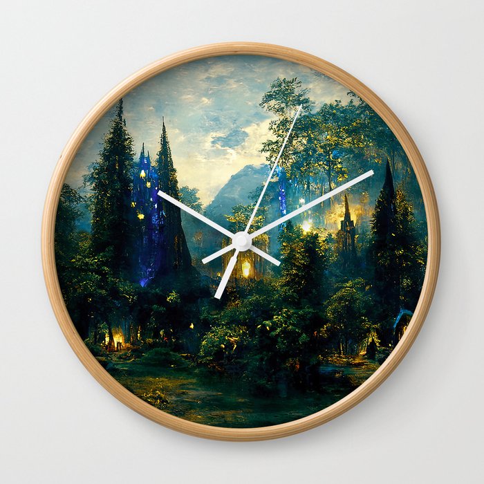 Walking into the forest of Elves Wall Clock