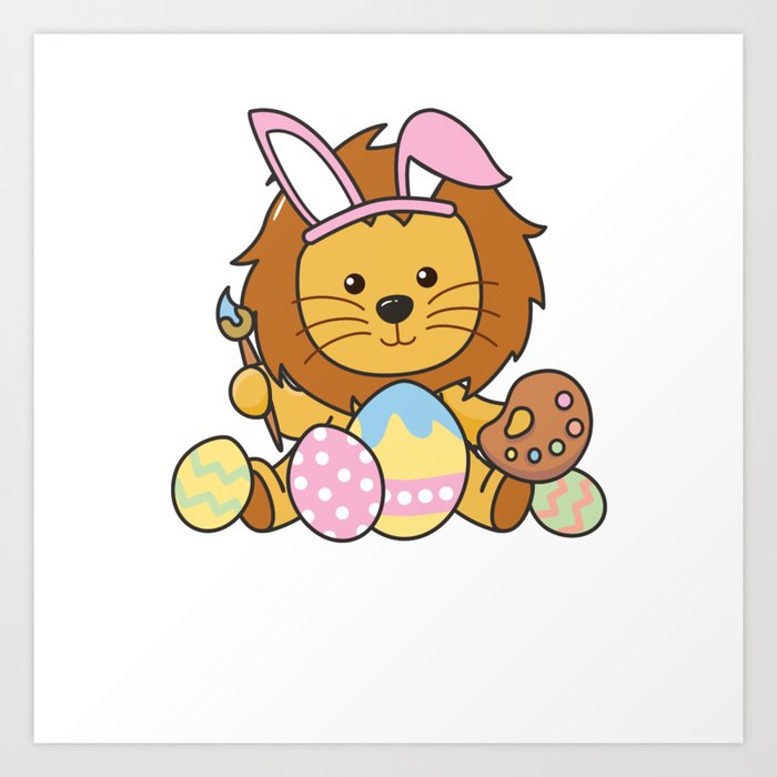 Sweet Lion At Easter With Easter Eggs As Easter Art Print