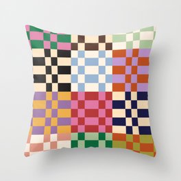 Retro 70s Colorful Patchwork Checkerboard Throw Pillow
