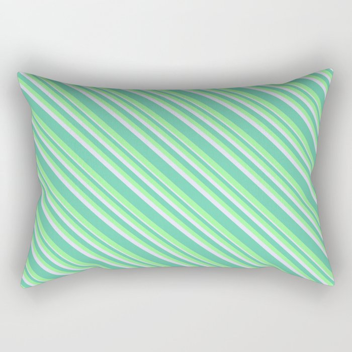 Aquamarine, Green, and Lavender Colored Lined/Striped Pattern Rectangular Pillow