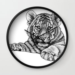 Amur tiger cub - ink illustration Wall Clock