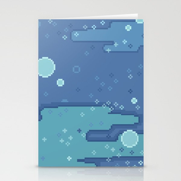 Blue Space Bubbles (8bit) Stationery Cards